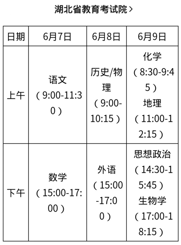 湖北2021高考時間及具體安排