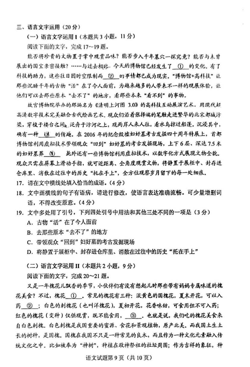 2022年全國(guó)甲卷高考語(yǔ)文試卷