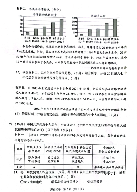 2023年北京市中考?xì)v史試卷真題及答案