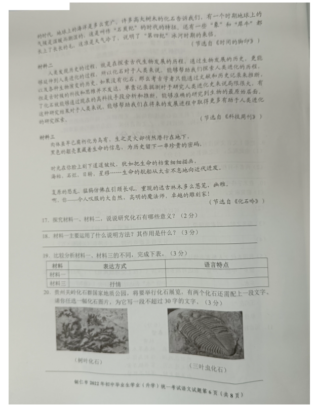 2023年銅仁市中考語(yǔ)文試卷真題及答案