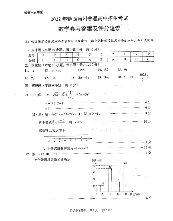 2023年黔西南州中考數學試卷真題及答案