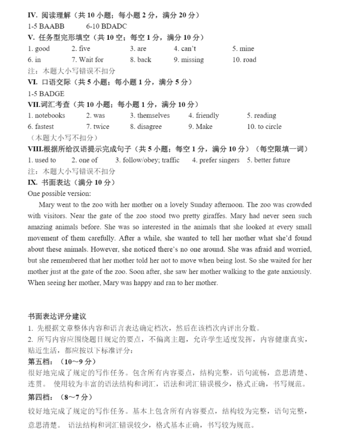 2023年甘南州中考英語試卷真題及答案