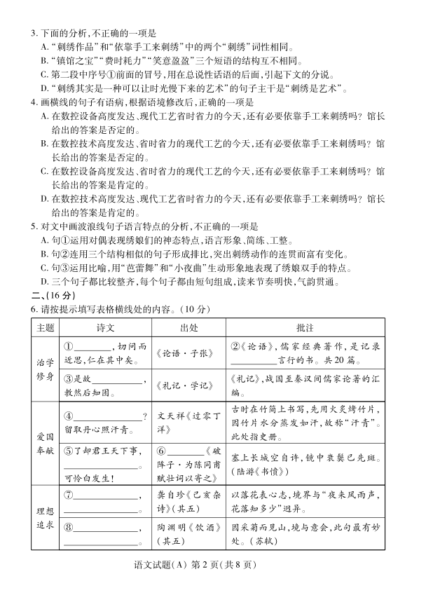 2023年濰坊市中考語(yǔ)文試卷真題及答案