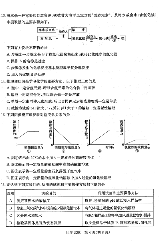 2023年濱州市中考化學試卷真題及答案