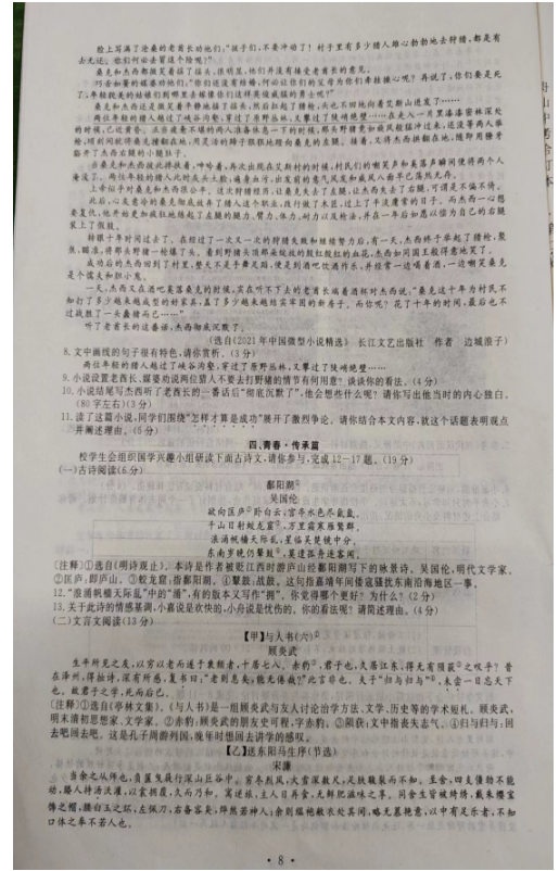 2023年舟山市中考語(yǔ)文試卷真題及答案