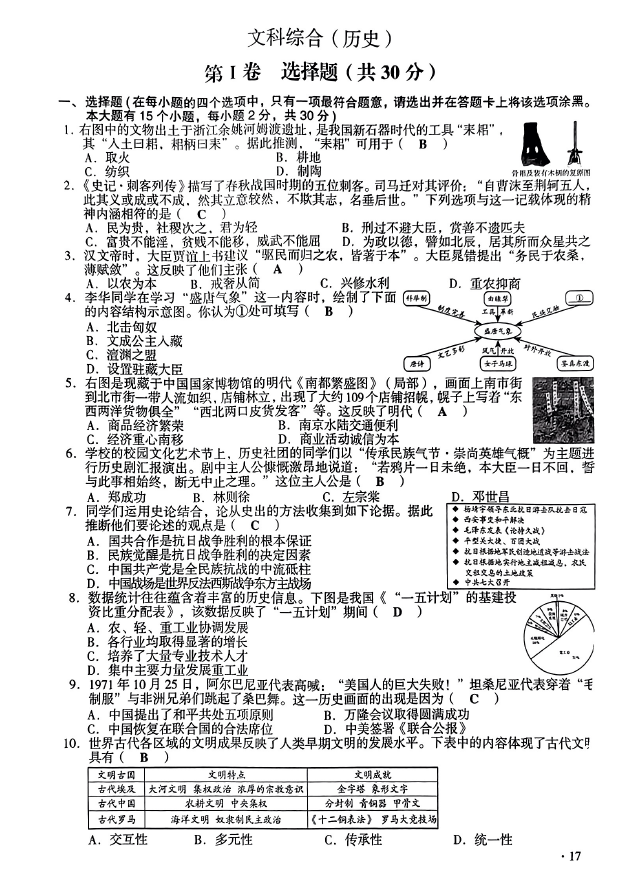 2023年山西中考?xì)v史試卷真題及答案