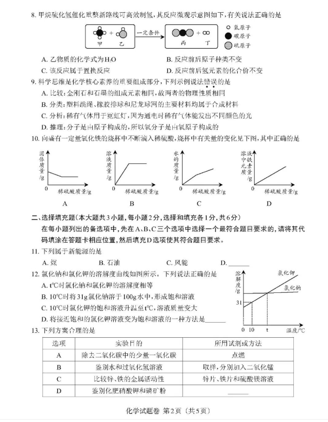 2024年江西中考化學(xué)試卷真題及答案解析