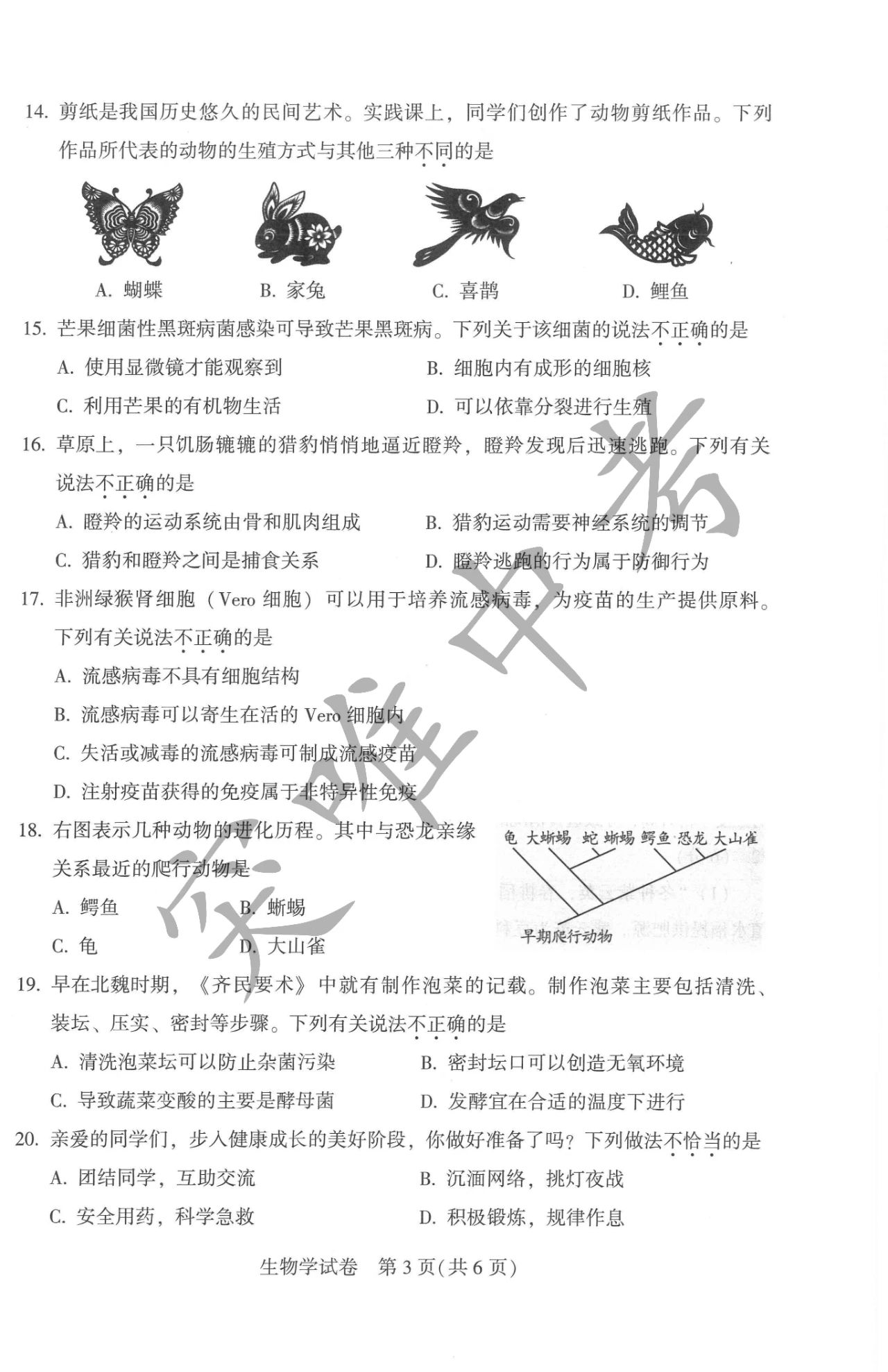 2024年河南中考生物試卷真題及答案解析