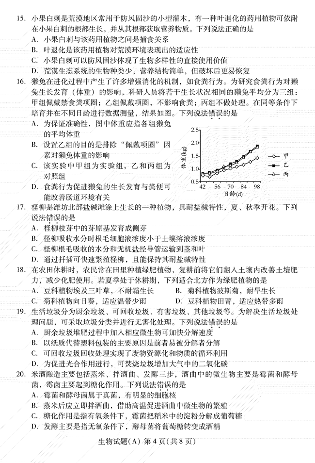 2024年濰坊中考生物試卷真題及答案解析