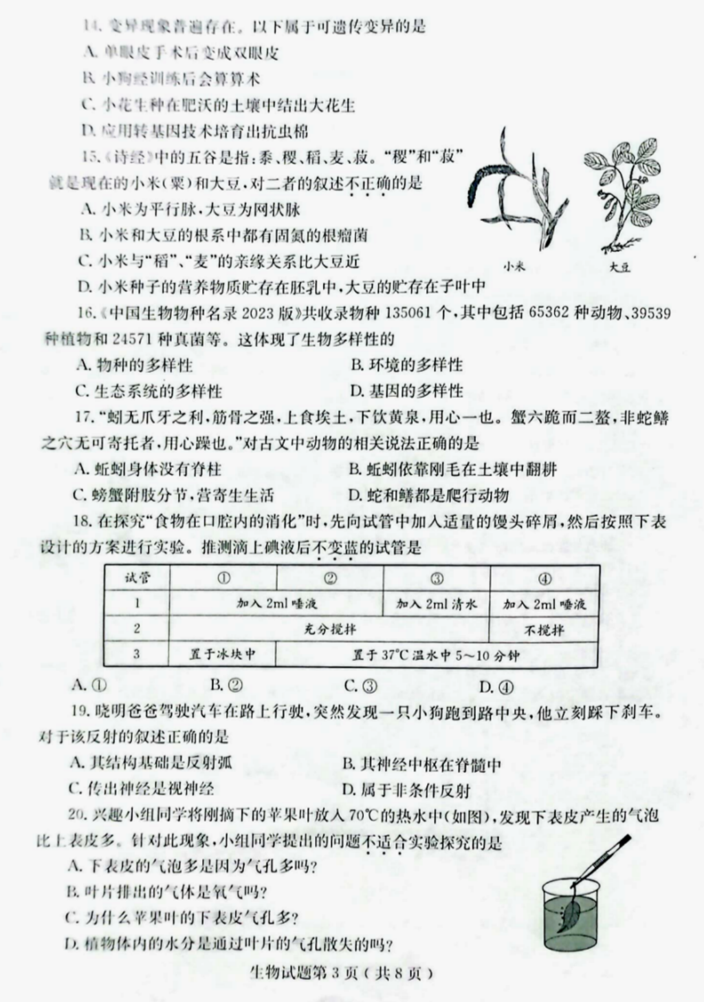 2024年煙臺中考生物試卷真題及答案解析