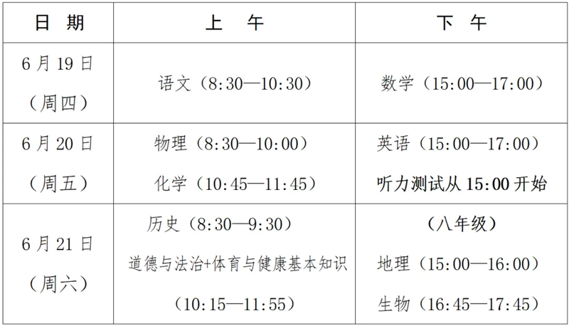 2025年福建中考時間是幾月幾號,各科目具體時間安排