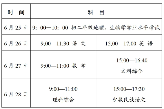 2025年呼和浩特中考時(shí)間幾月幾號,各科目具體時(shí)間安排表