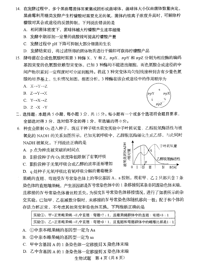 2025年山東高考生物試卷真題及答案解析(完整版)