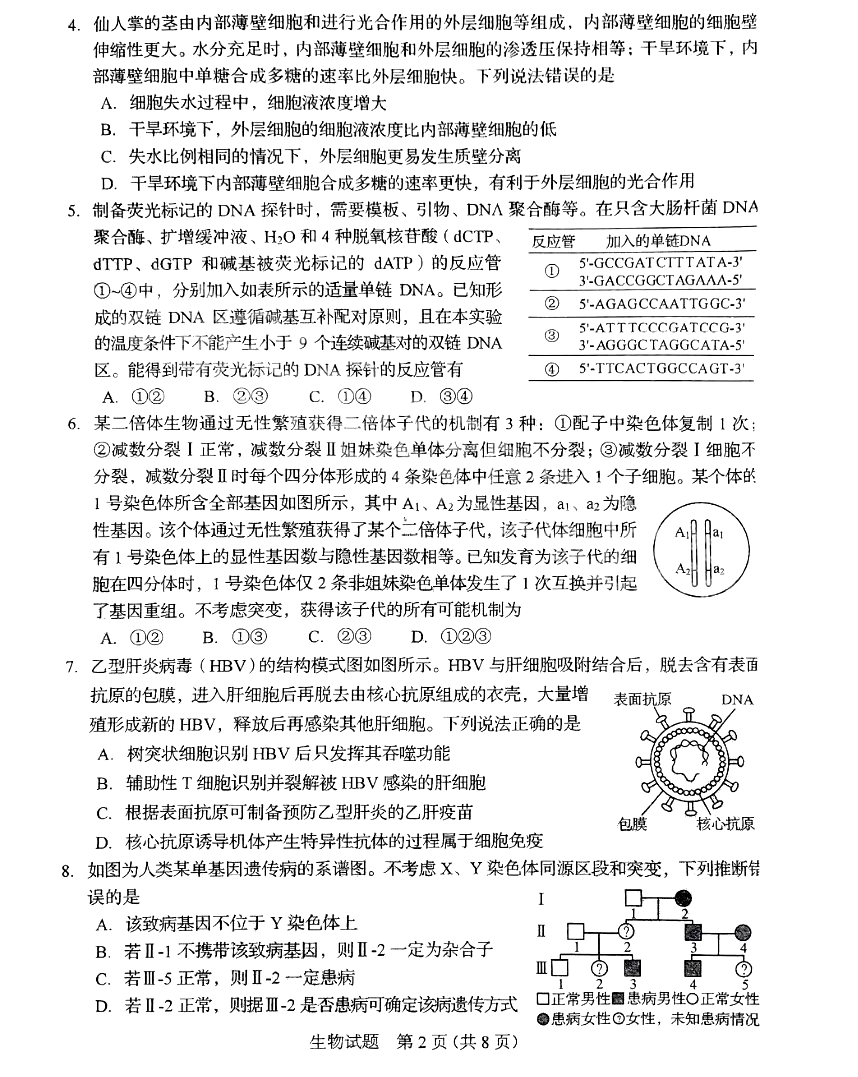 2025年山東高考生物試卷真題及答案解析(完整版)