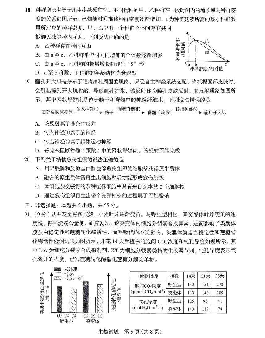 2025年山東高考生物試卷真題及答案解析(完整版)